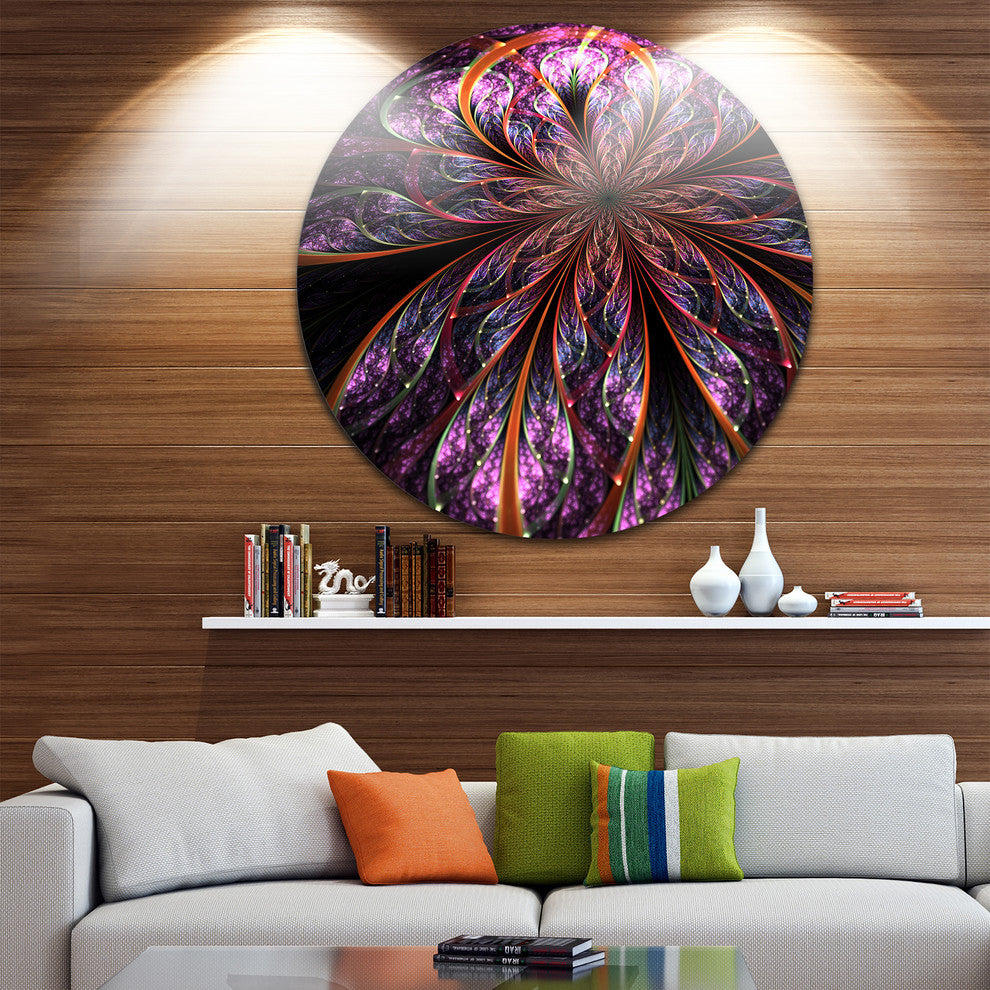 Glossy Pink Blue Fractal Flower, Floral Round Wall Art, 11"