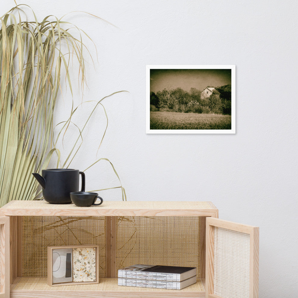 Abandoned Barn In The Trees Vintage Framed Photo Paper Wall Art Prints, White, 12" X 16"