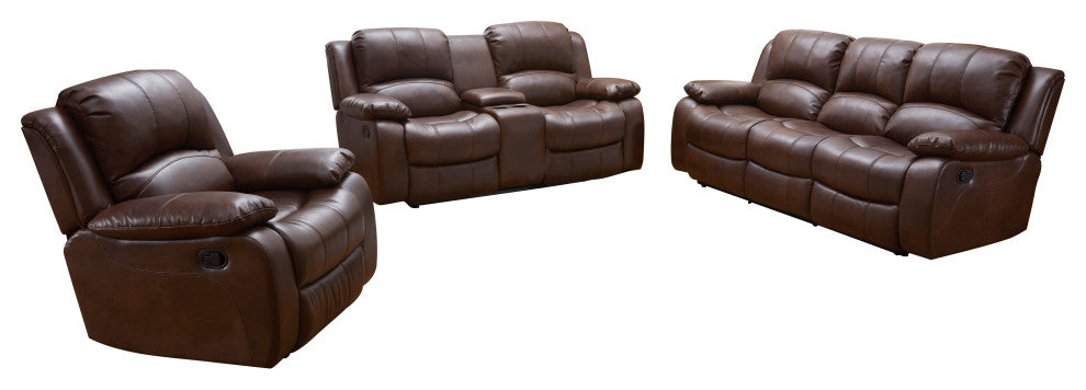 Betsy Furniture 3-Piece Bond Leather Reclining Living Room Set, Brown