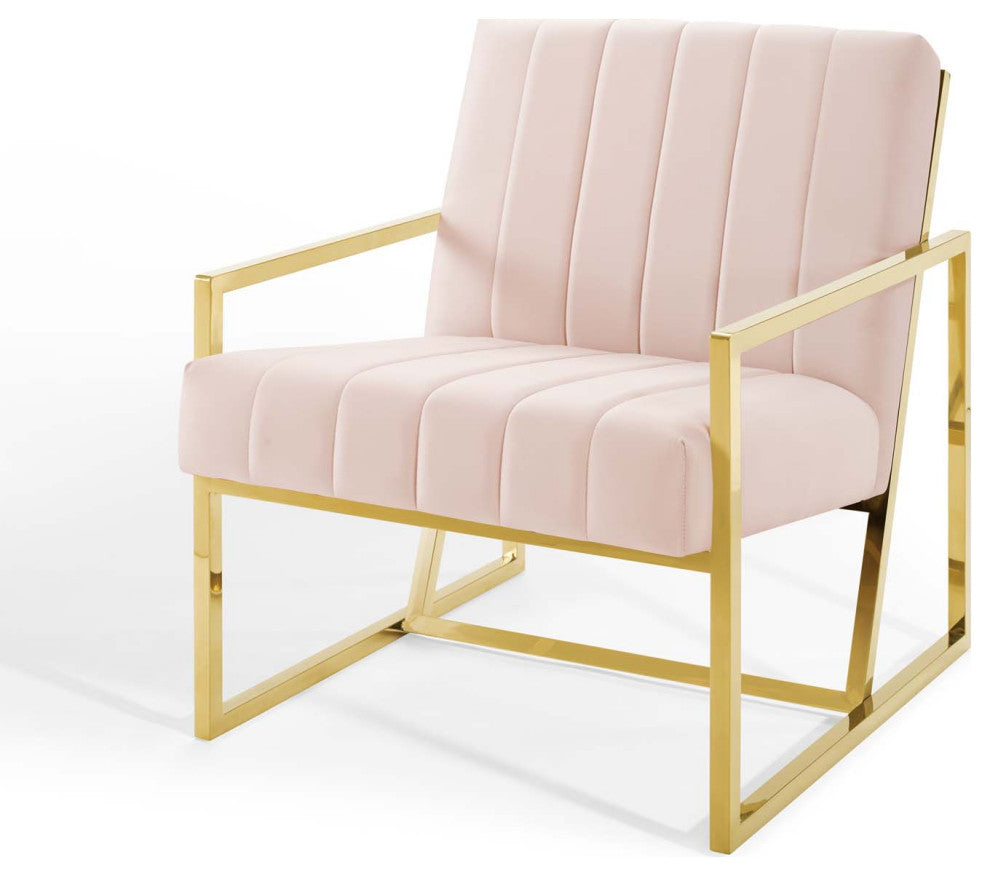 Tufted Armchair Accent Chair, Velvet, Pink, Modern, Living Lounge Hospitality