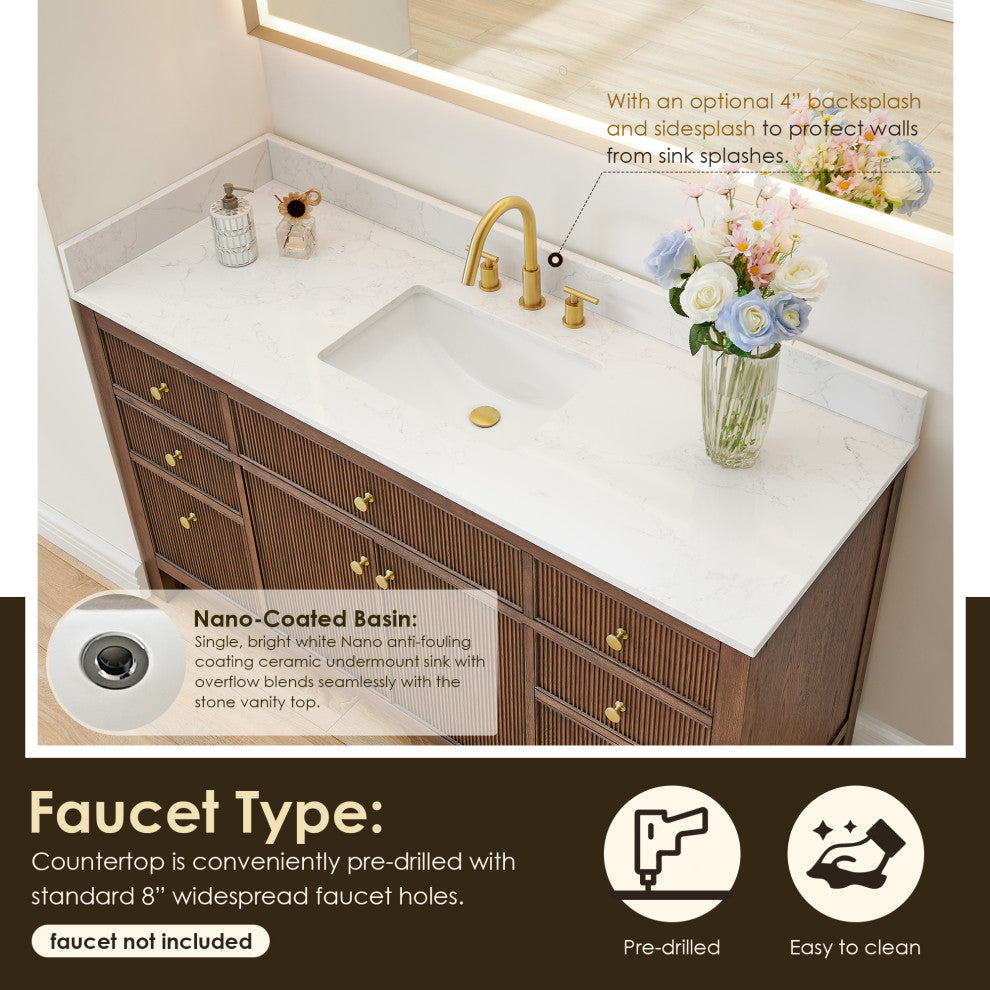 Cerrito Bathroom Vanity, Brown Brushed Oak, 60" Single, Without Mirror