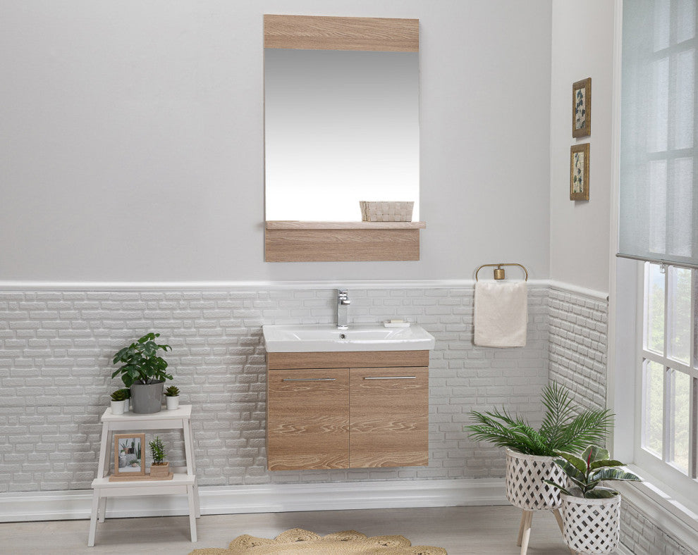 Elio Collection Fawn Bathroom Vanity With Sink, Mirror, Countertop, 28