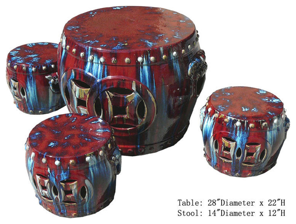Out Door & In Door Chinese Red Clay Round Garden Tea Set - 5 Pieces Hwk2268