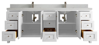 Nashville 84" Double Sink Bath Vanity, White 2" Carrara Quartz