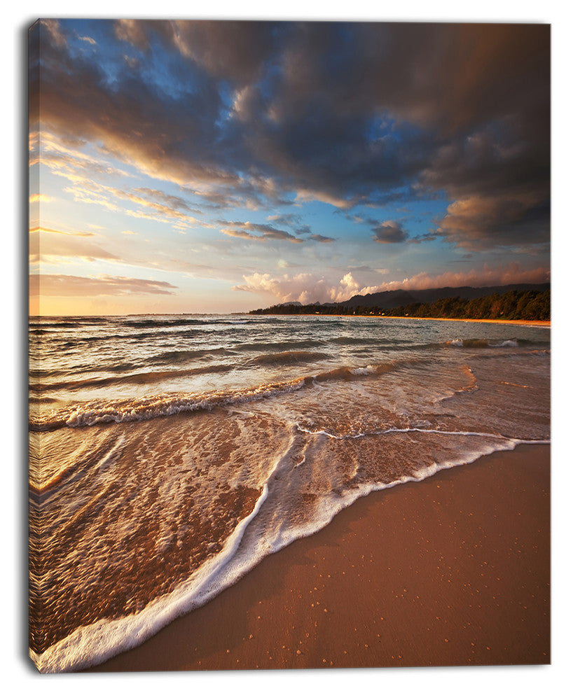 Cloudy Sky over Wide Seashore, Large Seashore Canvas Print, 30"x40"
