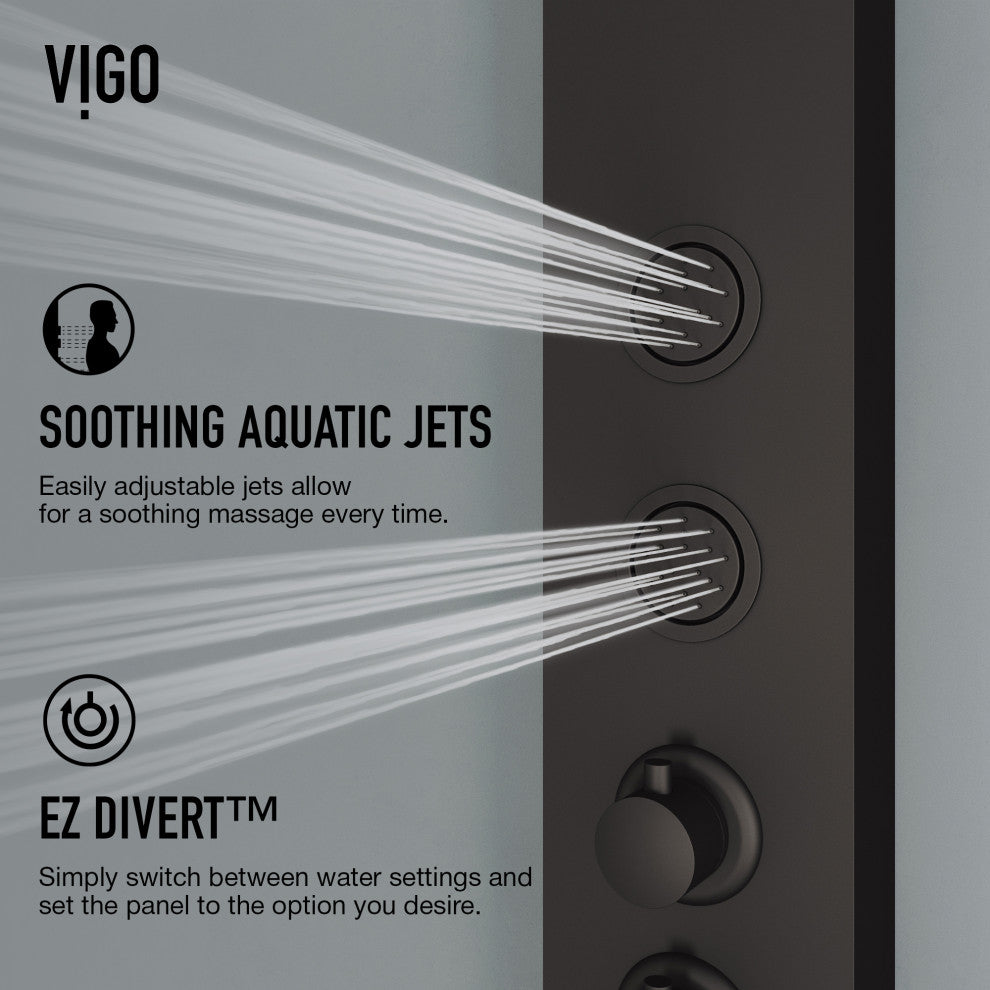 Bowery 59" H x 6" W 4-Jet Shower Panel with Round Shower Head and Tub Filler, Matte Black