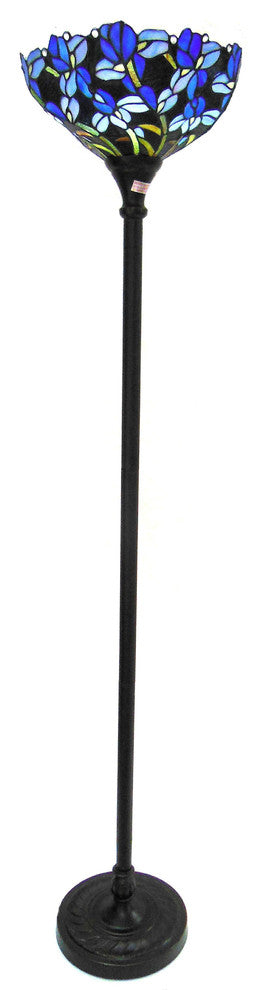 NATALIE, Tiffany-style 1 Light Iris Torchiere Floor Lamp, 14.5" Shade