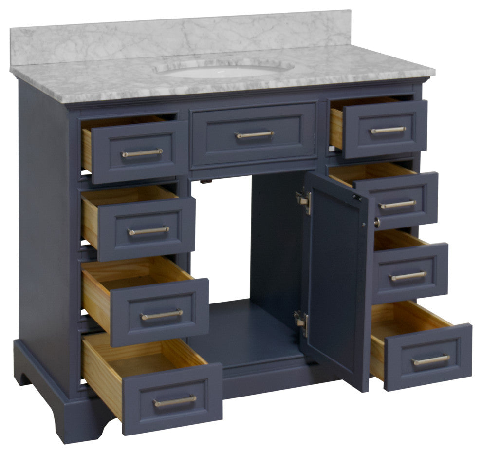 Aria 42" Bathroom Vanity, Marine Gray, Carrara Marble
