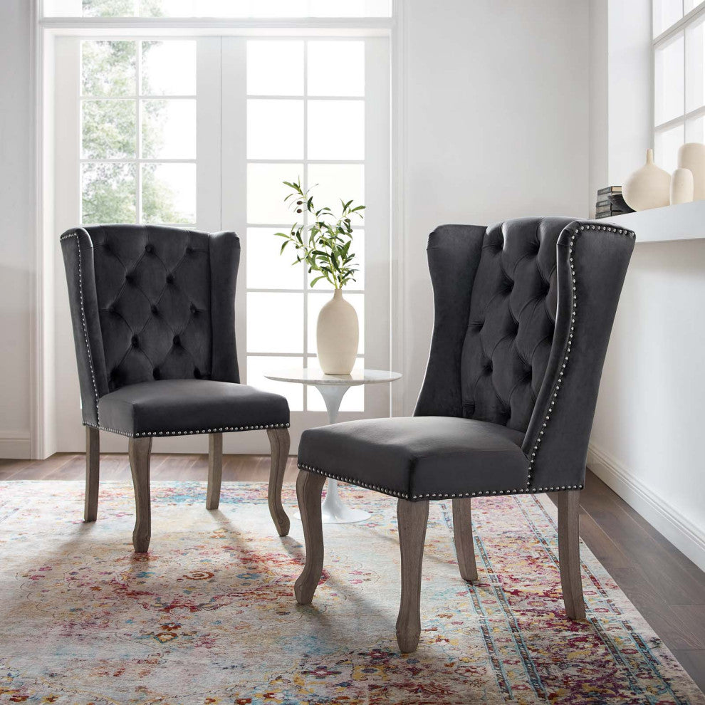 Side Dining Chair, Set of 2, Velvet, Gray, Modern, Cafe Bistro Restaurant