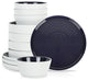 Stone Lain Elica Stoneware 12 Piece Dinnerware Set, Navy and White