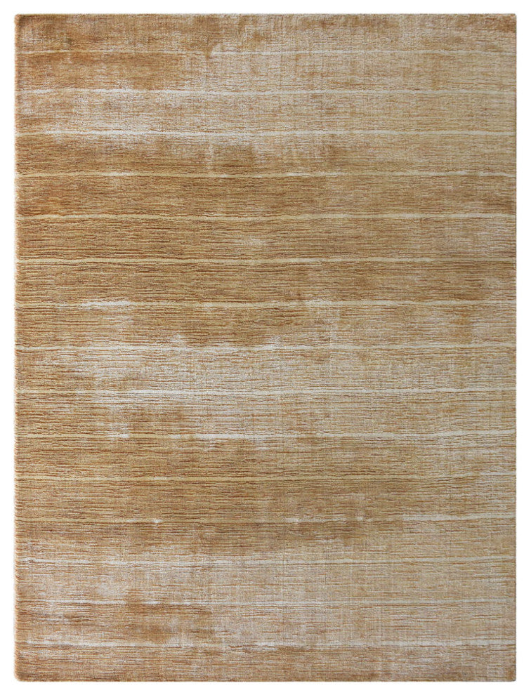 Hand Knotted Loom Silk Mix Area Rug Solid Gold Beige