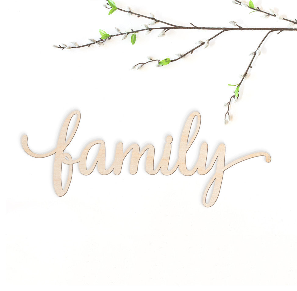 Family Script Wood Cut Sign, 18"x7"