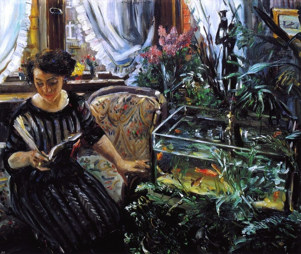 Lovis Corinth Woman by a Goldfish Tank, 20"x25" Wall Decal