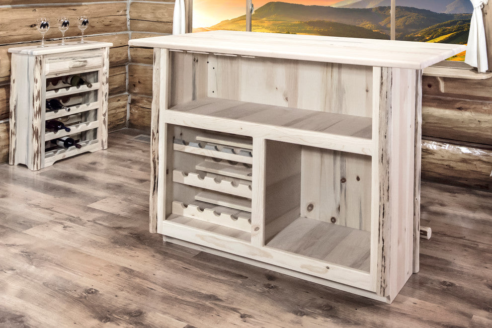 Montana Collection Deluxe Bar With'' Rail, Clear Lacquer Finish