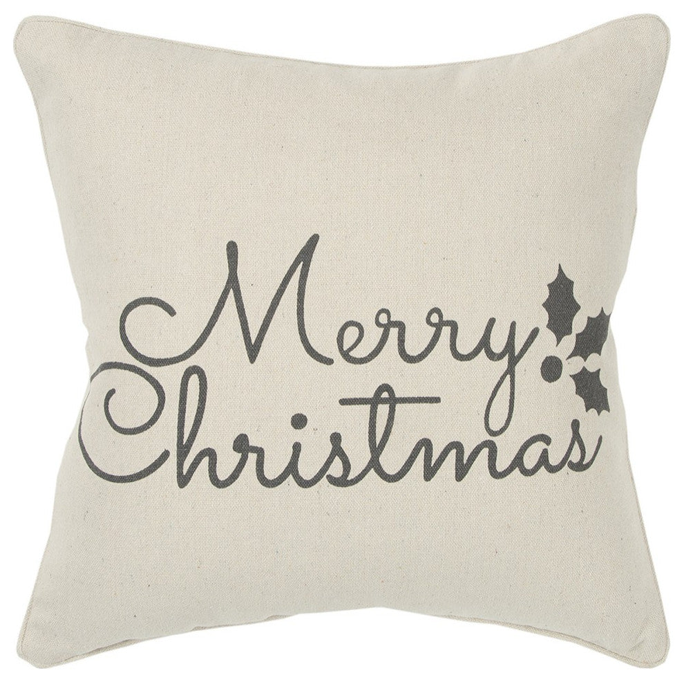 Gray and Cream Canvas Merry Christmas Decorative Throw Pillow