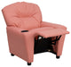Contemporary Pink Vinyl Kids Recliner With Cup Holder
