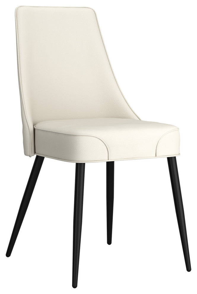 Modern Faux Leather/Metal Dining Chair, Faux Leather, Set of 2, Beige/Black