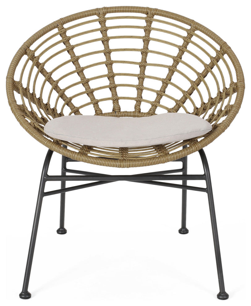 Mia Outdoor Wicker Dining Chair with Cushion, Set of 2, Light Brown, Black, Beige