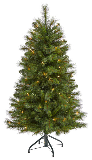 4' West Virginia Mountain Pine Faux Xmas Tree W/Clear Lights & Bendable Branches