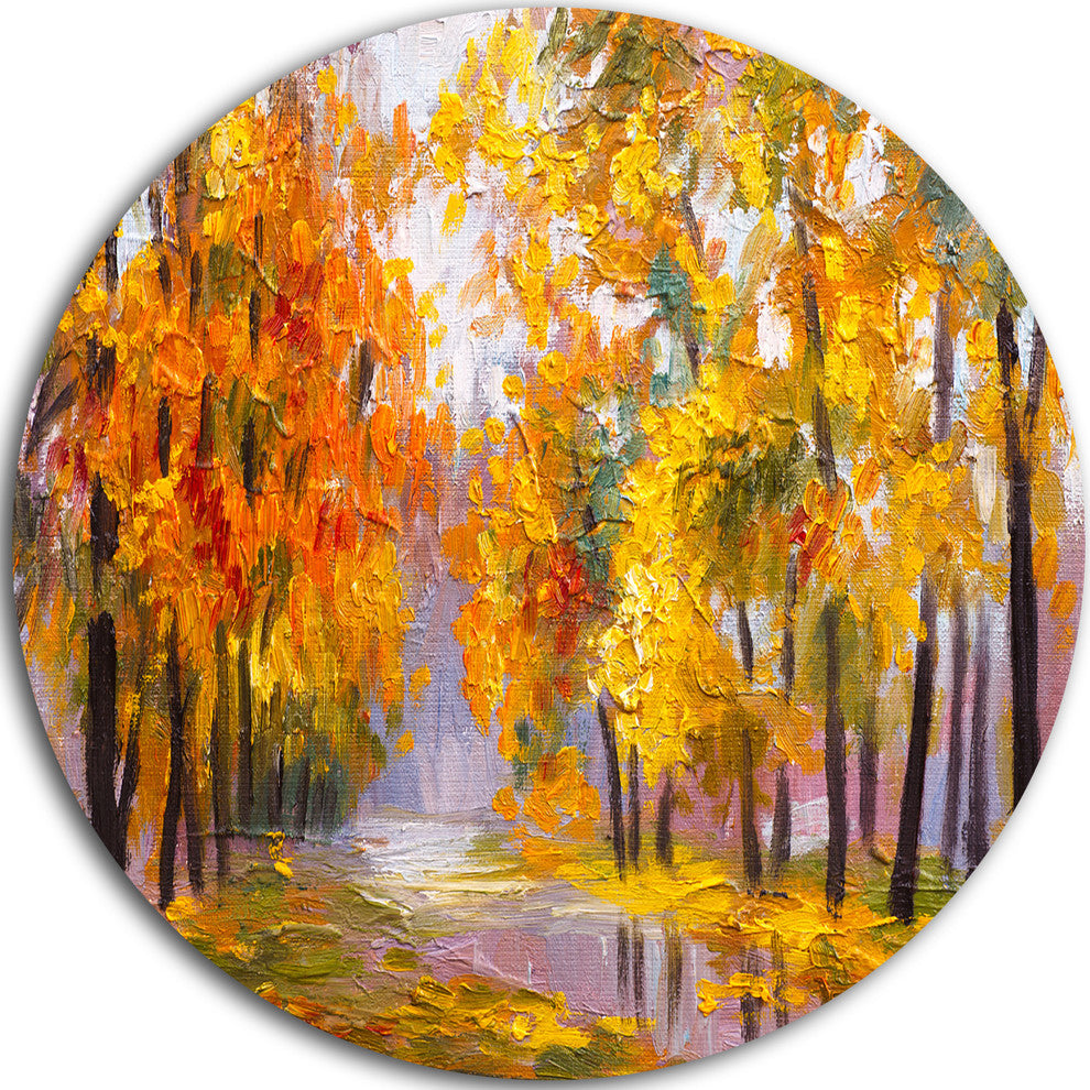 Full Of Fallen Leaves, Landscape Round Wall Art, 36"