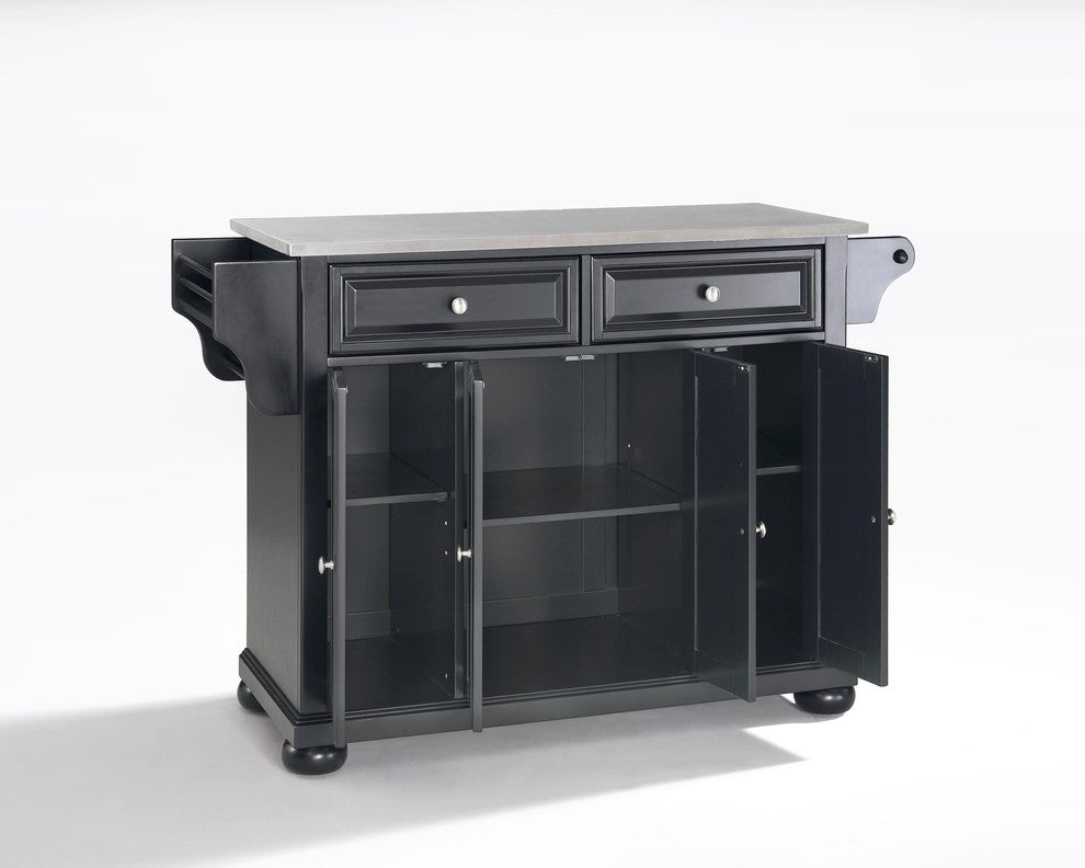 Alexandria Stainless Steel Top Kitchen Island, Black Finish