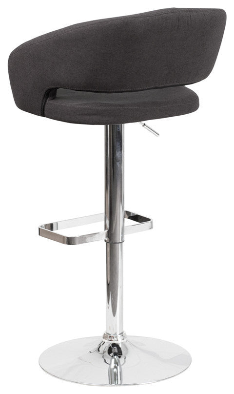 Contemporary Charcoal Fabric Adjustable Barstool With Chrome Base