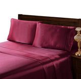4 Piece Silky Satin Sheet Set, Burgundy, King