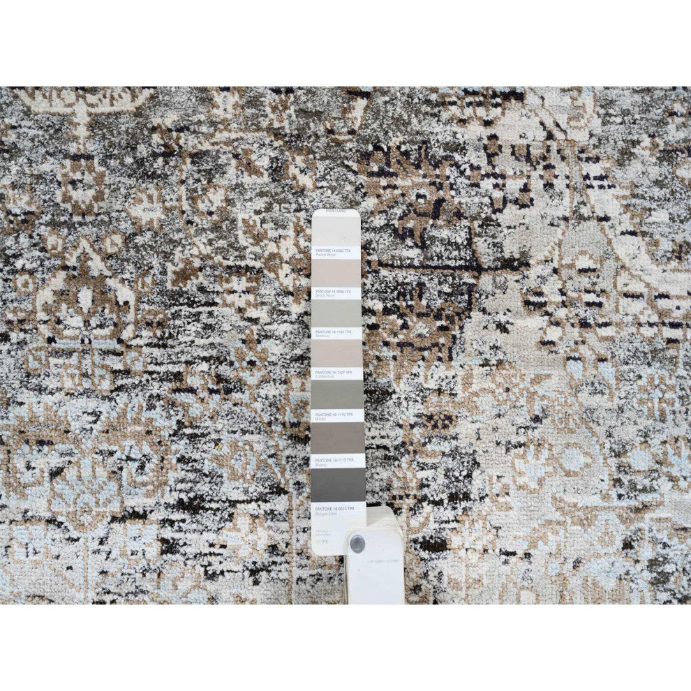 Gray, Modern, Silk with Textured Wool, Hand Knotted, Rug , 4'1" x 6'0"