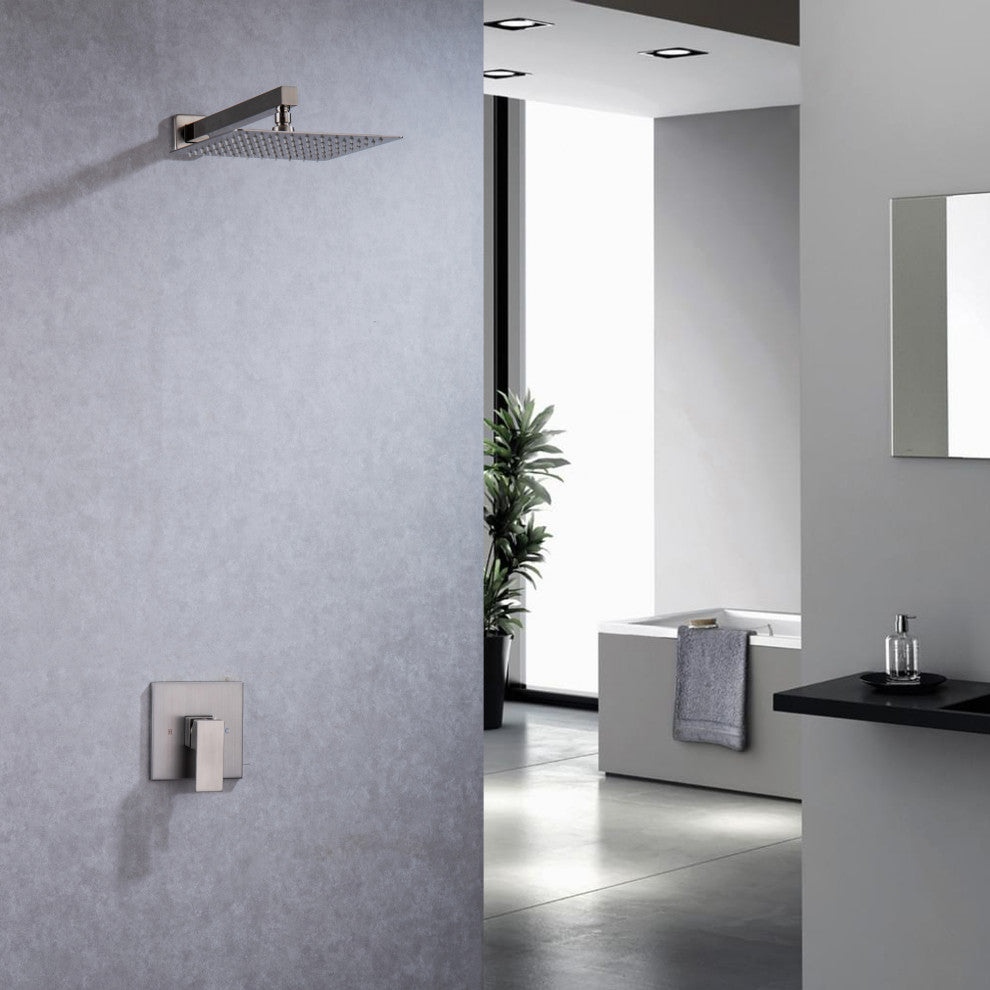 CASAINC 10" Wall Mounted Square Single Shower Head System Set, Brushed Nickel