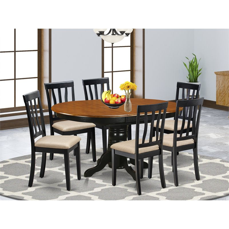 Jolene Dining Table Set, Black and Cherry, 7 Pieces, Microfiber