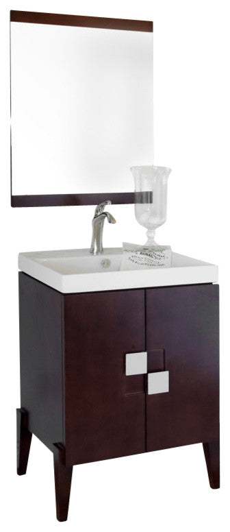 Perth Single Sink Wood Vanity, Walnut With Ceramic Vanity Top, White