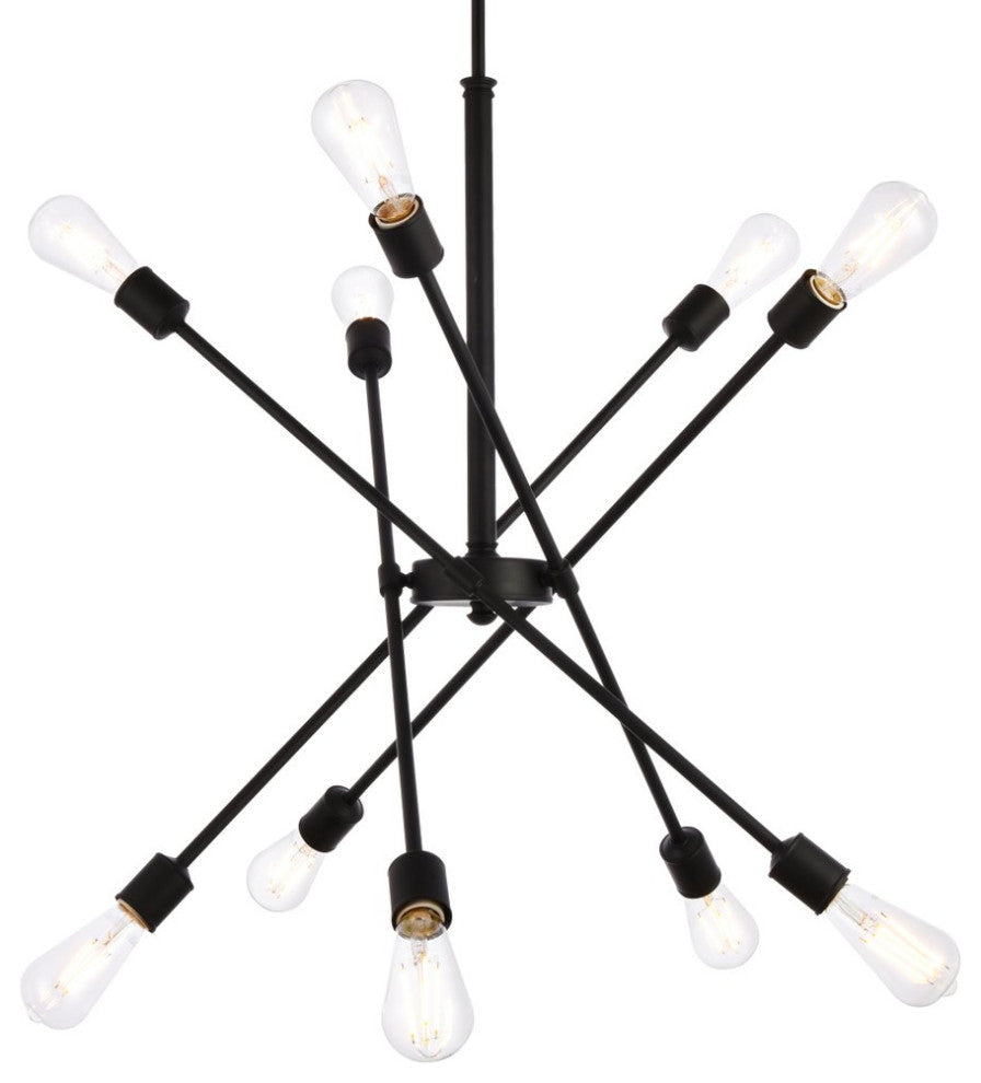 Aria 10 Lights Black Pendant With Hanging Rod