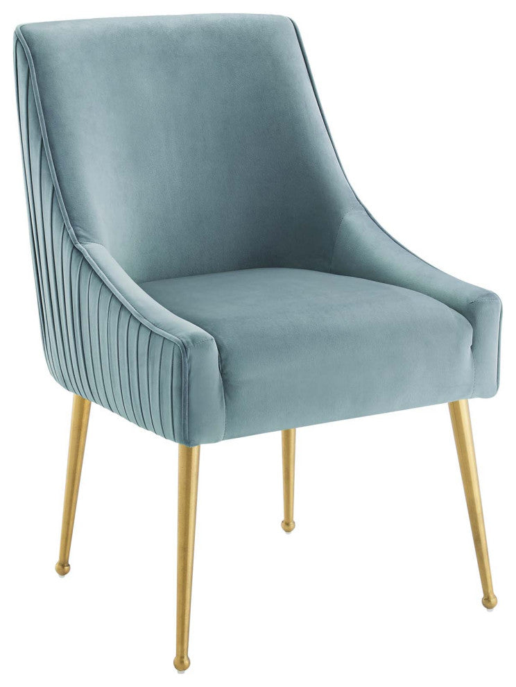 Discern Pleated Back Upholstered Performance Velvet Dining Chair Light Blue