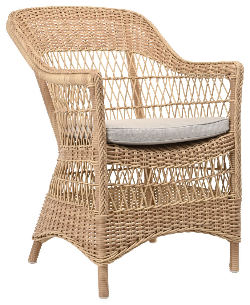 Charlot Chair With Cushion, Natural Finish, Sailcloth Seagull Upholstery