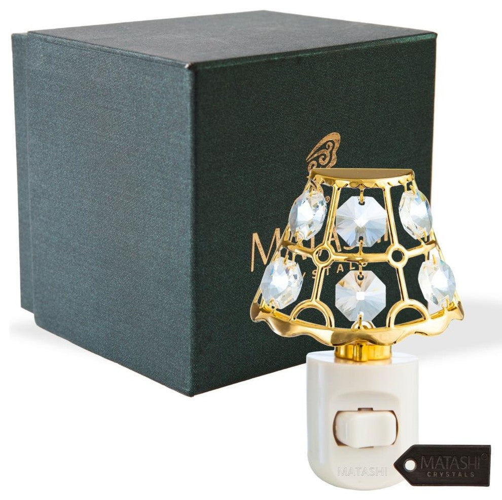 24K Gold Plated Crystal Studded Lamp Shade Night Light With White LED Bulb