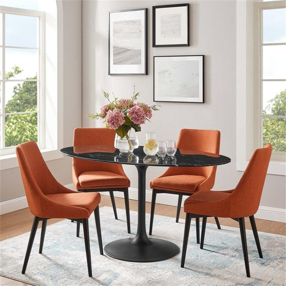 Modway Lippa 60" Artificial Marble Oval Dining Table, Black Black