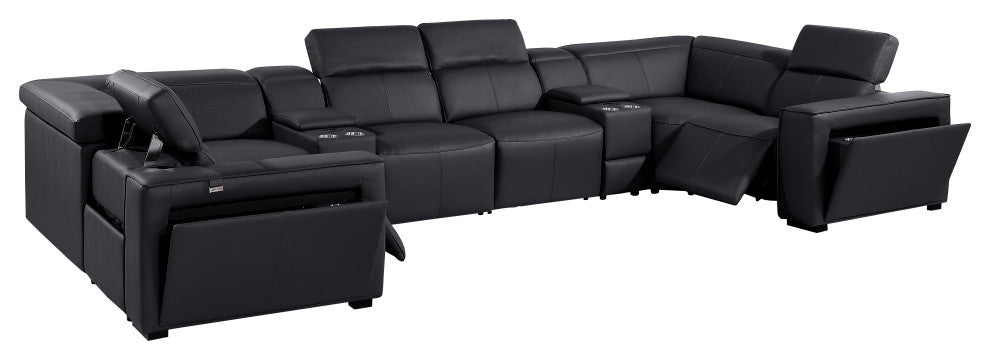 Niccolo Italian Leather 8-Piece U-Shaped 2 Power Reclining Sectional, Black