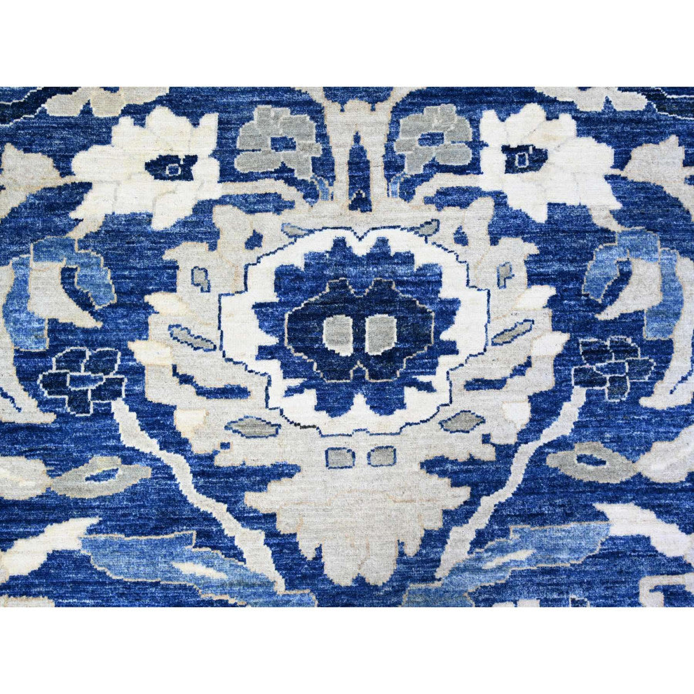 Byzantine Blue Peshawar With Mahal Design Wool Hand Knotted Rug, 8'2"x9'8"