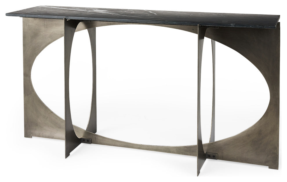 Reinhold IV Black Marble Top Iron Console Table
