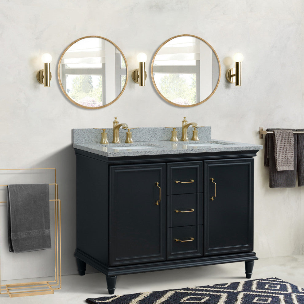 49" Double Vanity, Dark Gray Finish With Gray Granite And Rectangle Sink