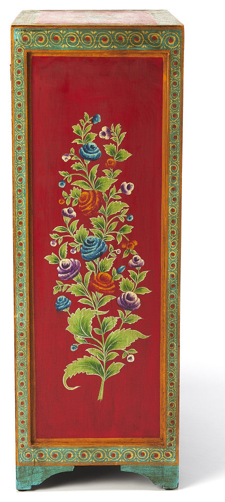 Full side view on white background showing the red panel and floral border.