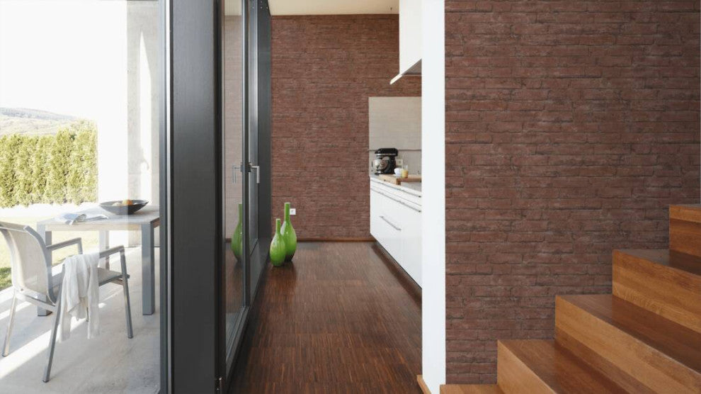 Textured Wallpaper Brick Rustic Cottage, 377472, Brown Red, Sample