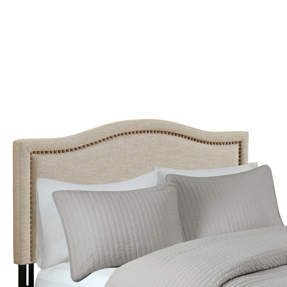 Madison Park Nadine Upholstered Bed Headboard Nailheads Accent, Taupe, King