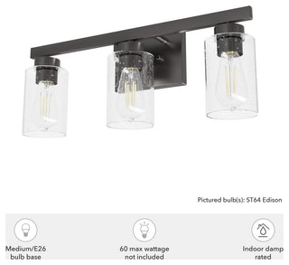 Hartland Noble Bronze With Seeded Glass 3 Light Vanity Wall