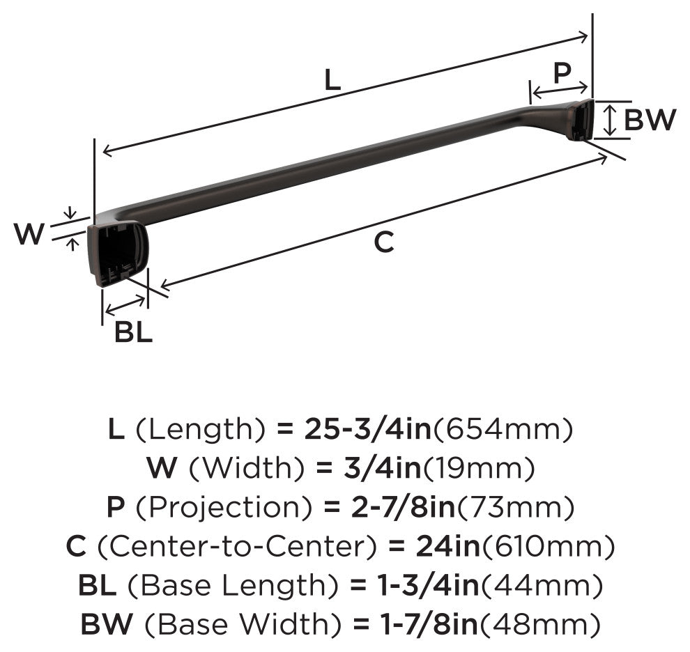 Amerock Revitalize Traditional Towel Bar, Oil Rubbed Bronze, 24" Center-to-Cente