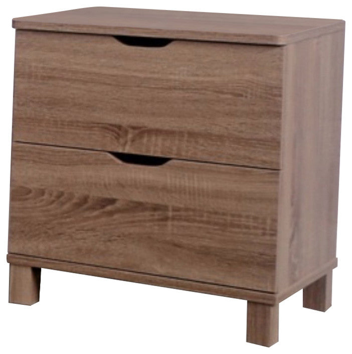 Benzara BM141888 Urbane Brown Finish Nightstand With 2 Drawers On Metal Glides