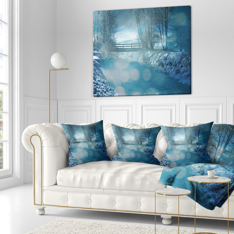 Beautiful Winter River View Landscape Printed Throw Pillow, 18"x18"