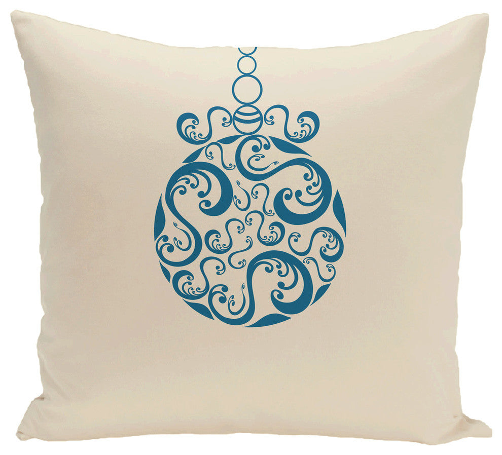 Fancy-Bulb, Decorative Holiday Print Pillow, Ivory And Cream, 20"x20"