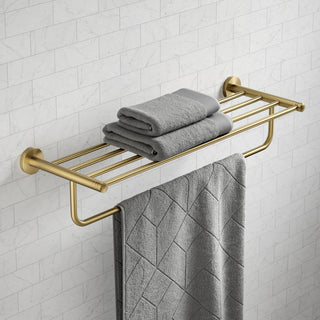 Elie Bathroom Shelf With Towel Bar, Brushed Gold