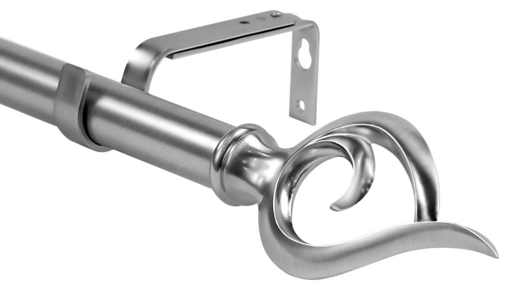 1" Flame Drapery Curtain Rod, Brushed Steel, 84"-120"